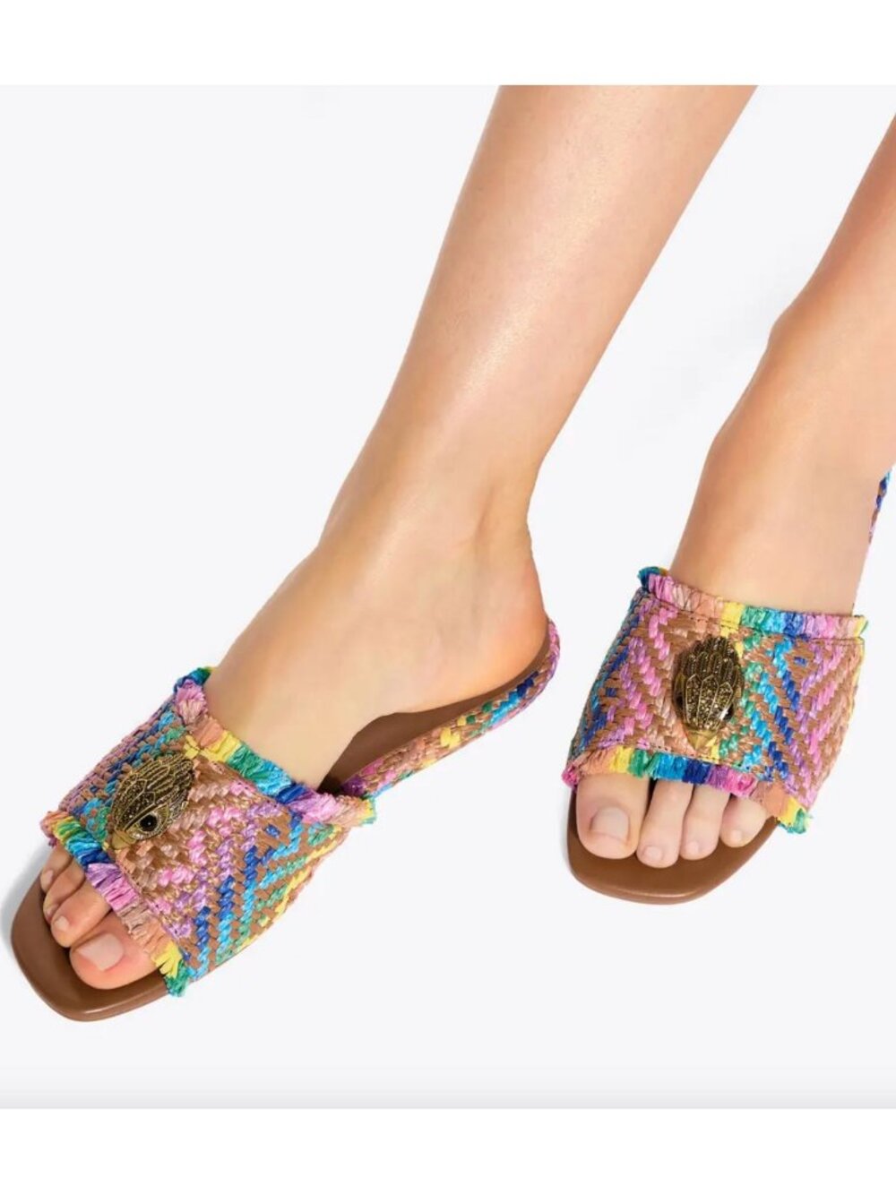Kurt Geiger Flat Kensington Sandal Rainbow EU 39 Straw Raffia Eclectic Boho